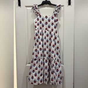 Women’s White Floral Midi Dress with Ruffle Straps By J CREW